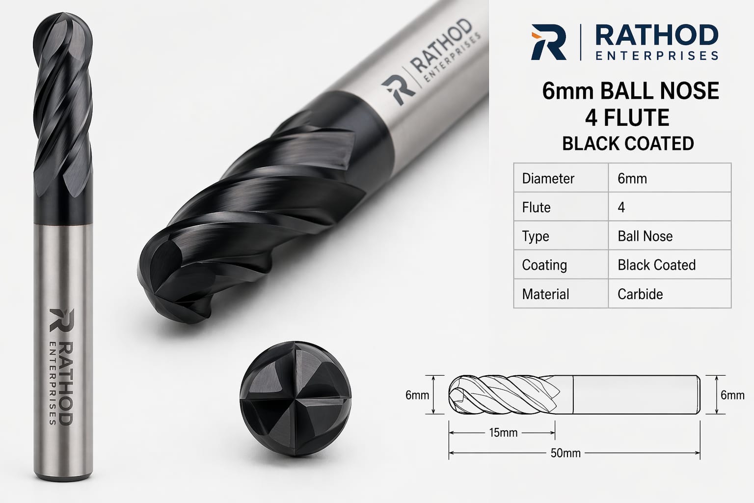 6mm ball nose end mill carbide black coated